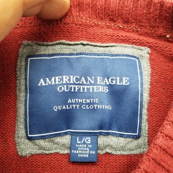 American Eagle Sweater Mens Large Red Pullover Crew Neck Casual - Picture 9 of 12